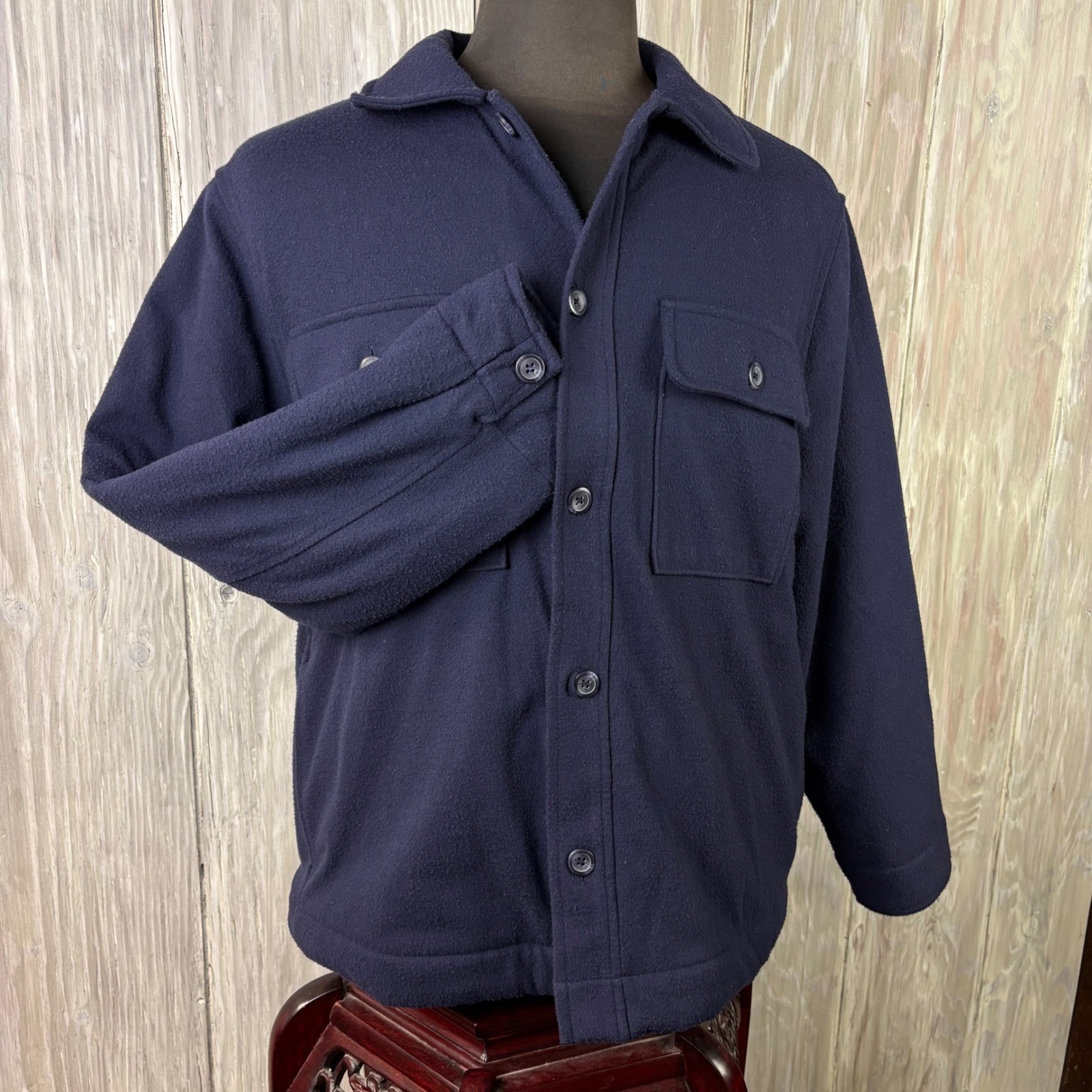 Gap Men's L Fleece Lined Utility Shirt Jacket Navy Sherpa Workwear Chore Cozy